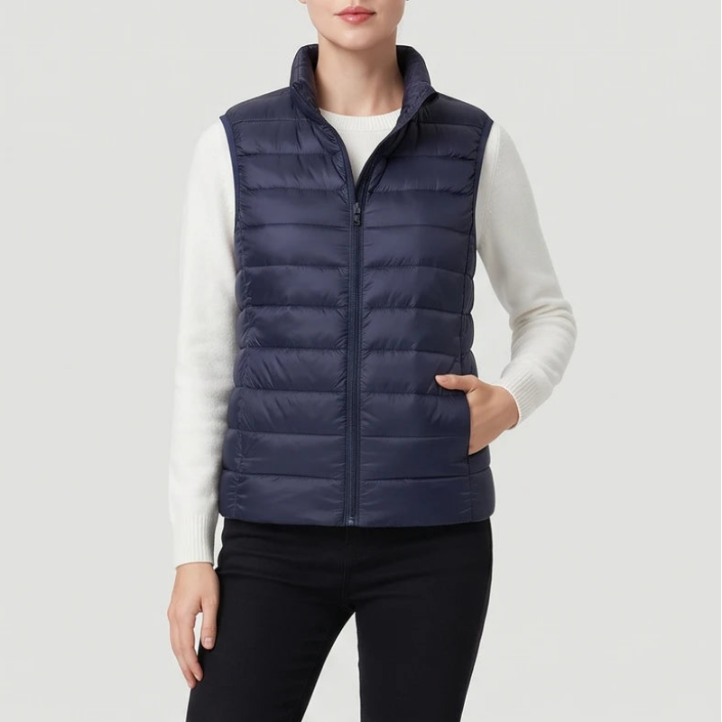 Blue cotton vest on an off-gray studio background - 2