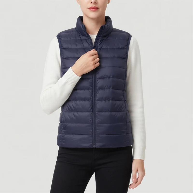 Blue cotton vest on an off-gray studio background - 3