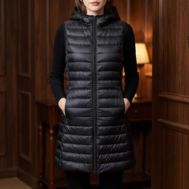 Black vest in a dark wood interior
