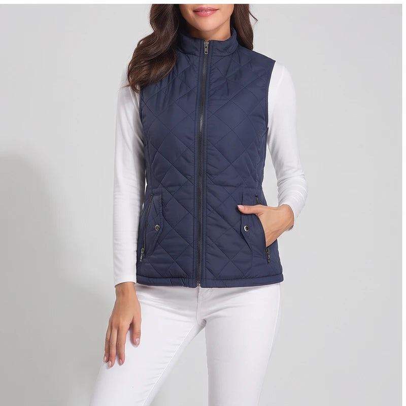 Blue cotton vest on an off-gray studio background - 3