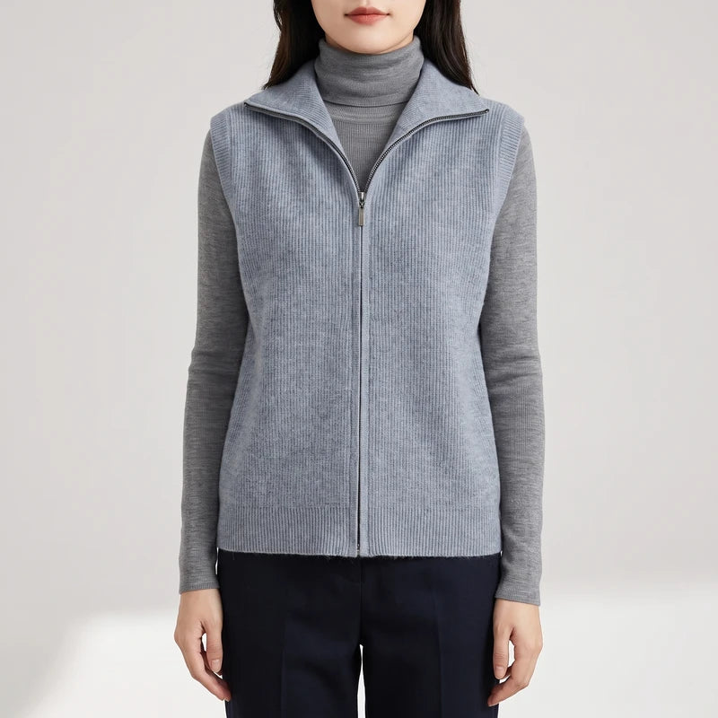 Gray wool vest on an off-gray studio background