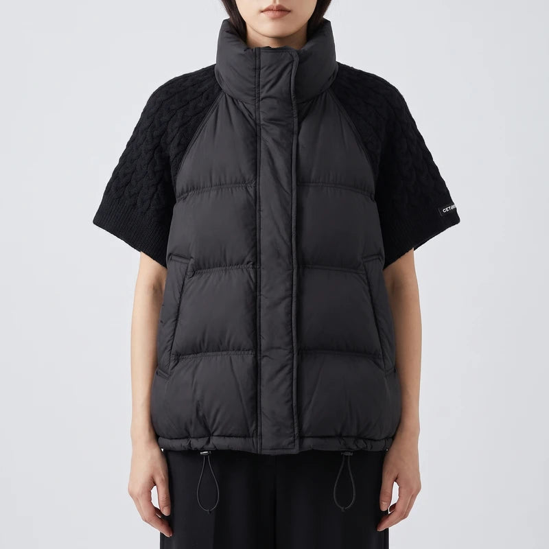 Model wearing 233black cotton vest in a studio