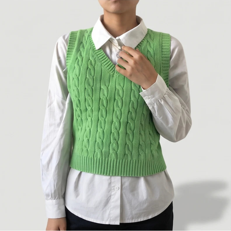 Green knit sweater on an off-gray studio background - 2