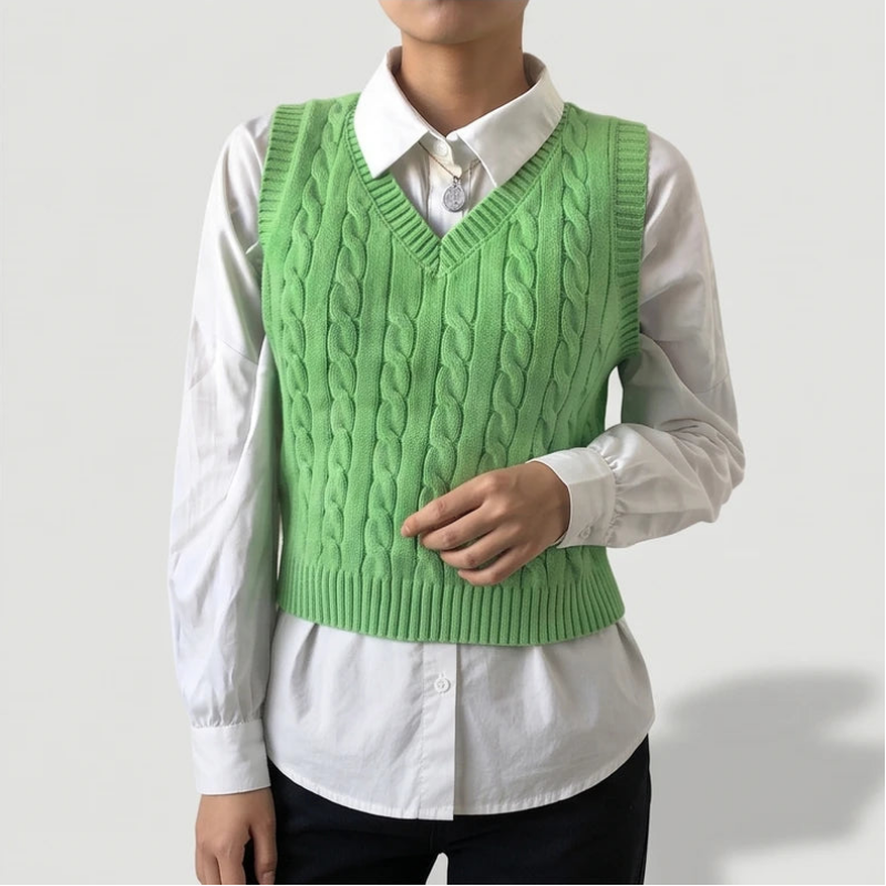 Green knit sweater on an off-gray studio background - 3