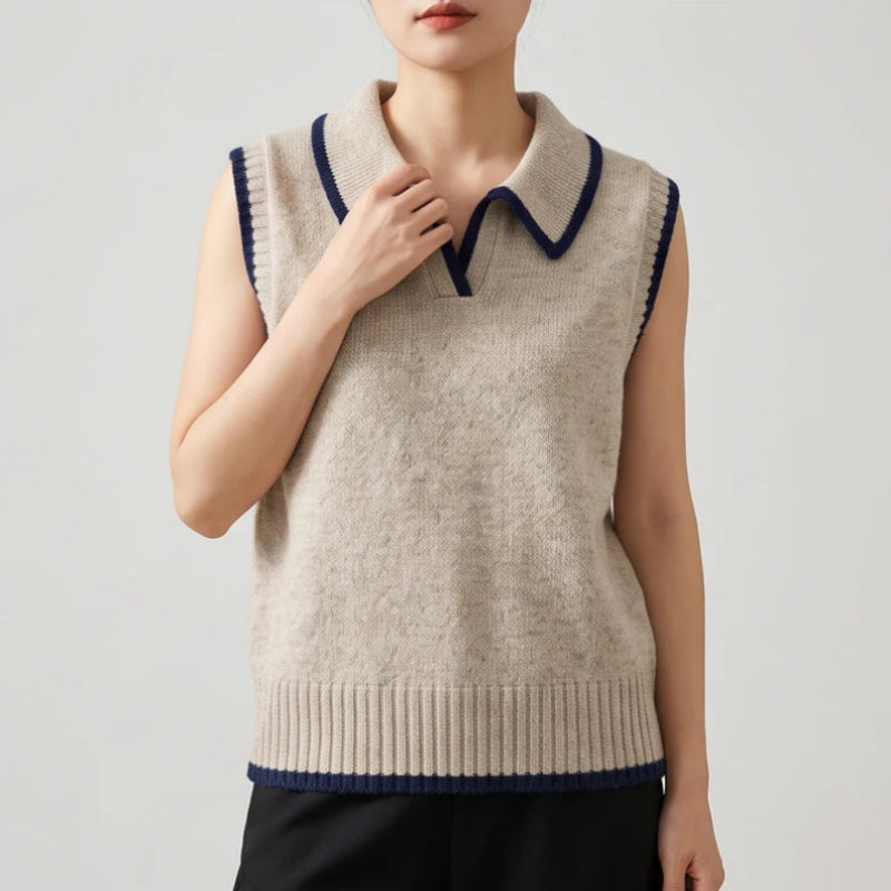 Khaki knitted vest on an off-gray studio background - 2