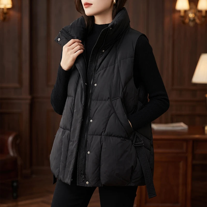 Black vest in a dark wood interior