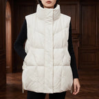 White vest in a dark wood interior