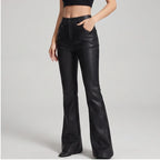 Black leather pants on an off-gray studio background - 2