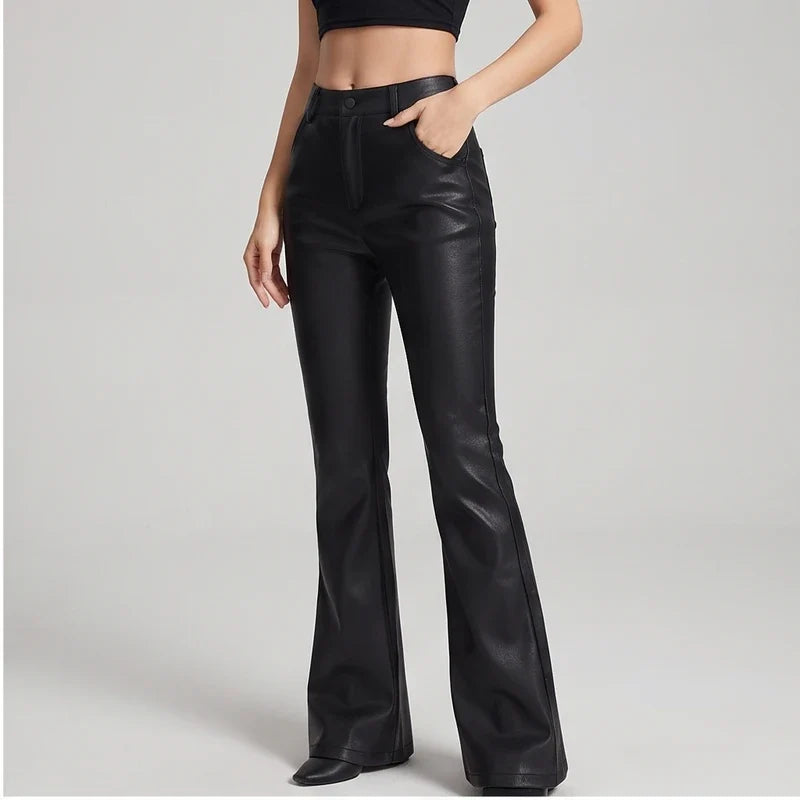 Black leather pants on an off-gray studio background - 2